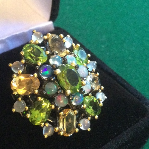 Amazing Genuine Peridot, Citrine & Opal Ring - Picture 10 of 12